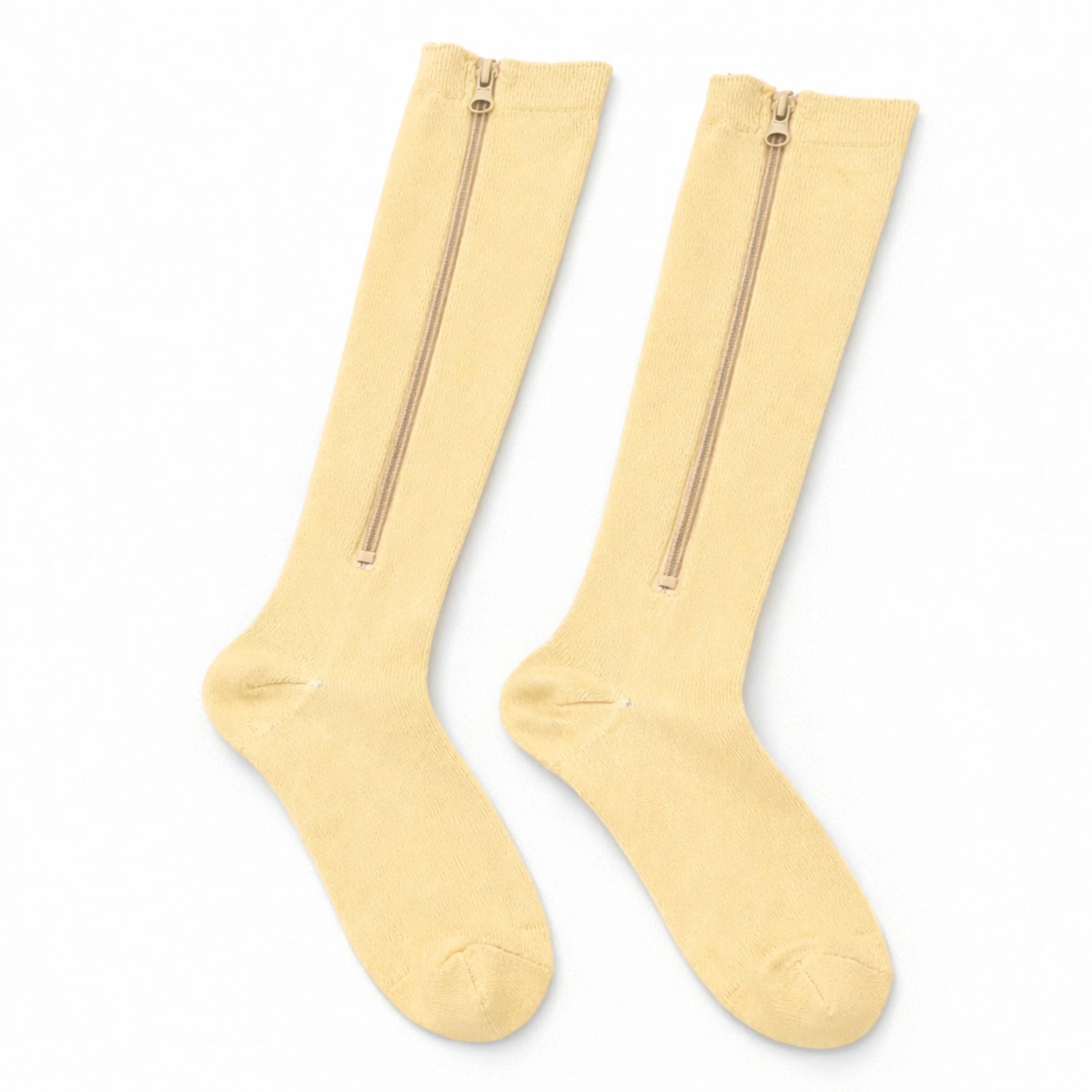 BBL zipper anti-embolism compression stockings beige – front view #Beige