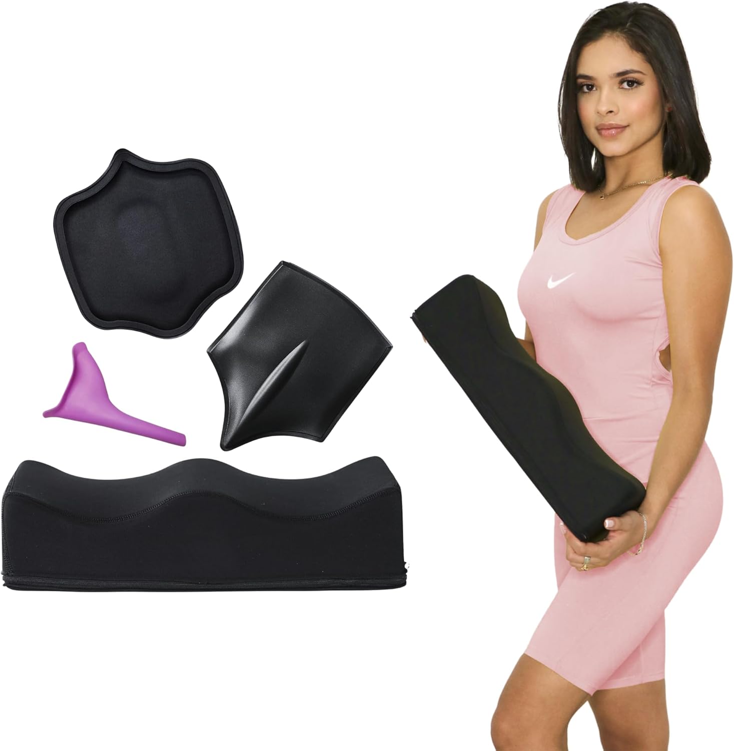BBL Pillow Kit 4-Piece Post Surgery Recovery Bundle – BBL Cushion Ab Board Lumbar Backboard Portable Urinal Black – Bombshell Booty Pillow #Black