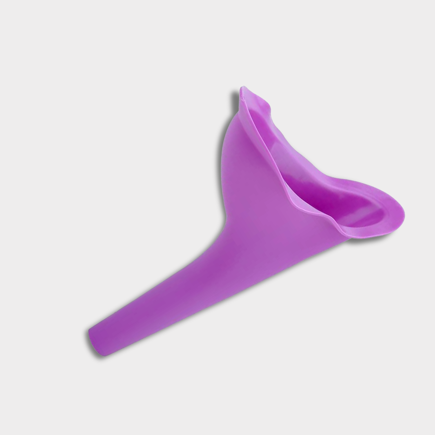 Purple silicone urinal device solo on grey background