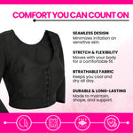 Post-surgery arm compression sleeve with full bust coverage and ¾ length sleeves for targeted arm swelling reduction